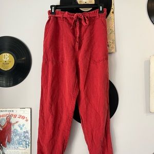 C& California red linen pants